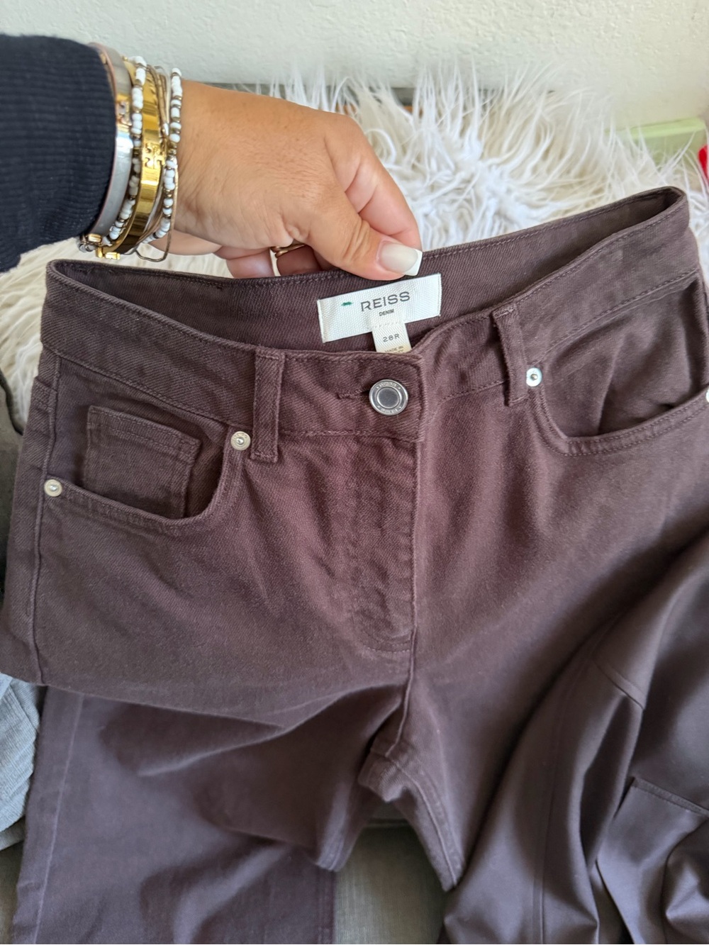 Reiss Dark Brown Bomber Jacket and matching jeans size 28r nwot bundle 🍂🍃🍁 - Picture 7 of 15